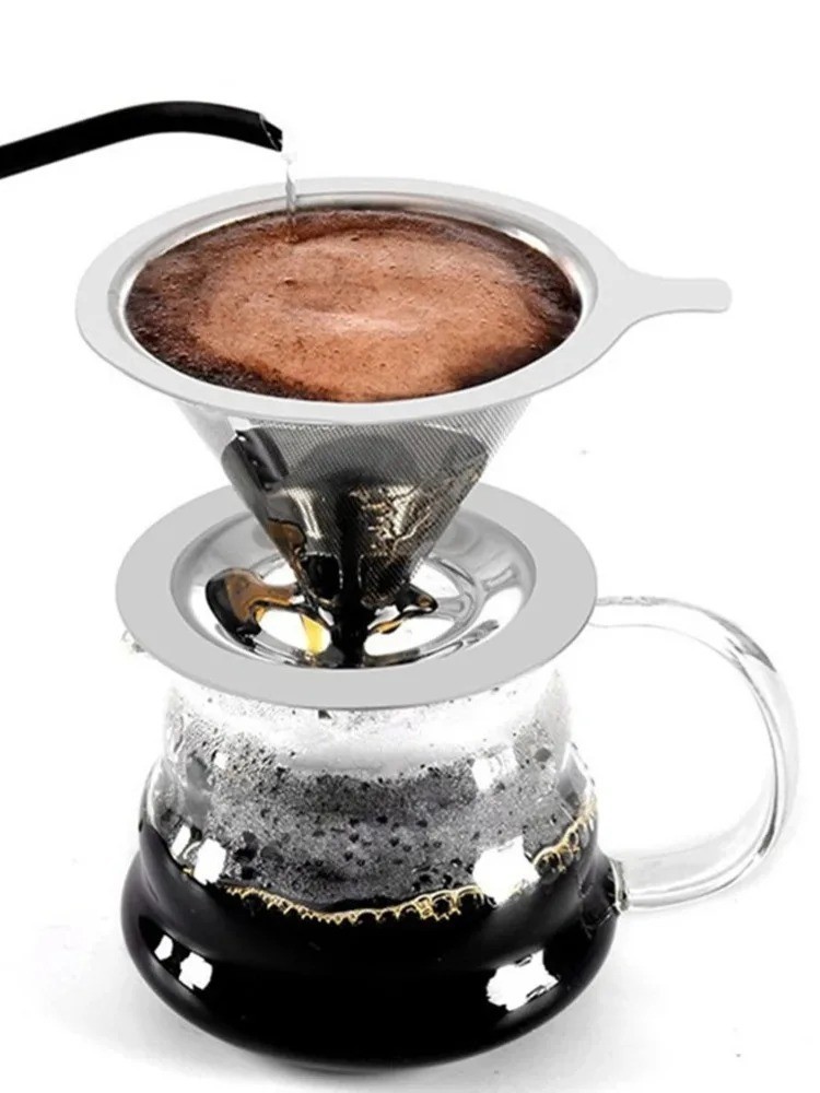 Pour Over Coffee Dripper Slow Drip Paperless Coffee Filter Double Mesh Stainless