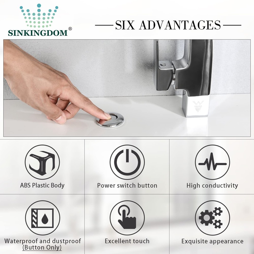 SINKINGDOM Garbage Disposal Air Switch Kit with Long Button, Chrome (Brass Cover