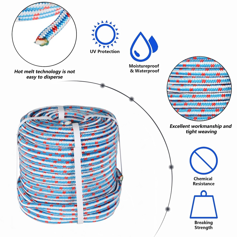 1/2" × 100' 16 Strand Braided Polyester Nylon Core Arborist Tree Rope