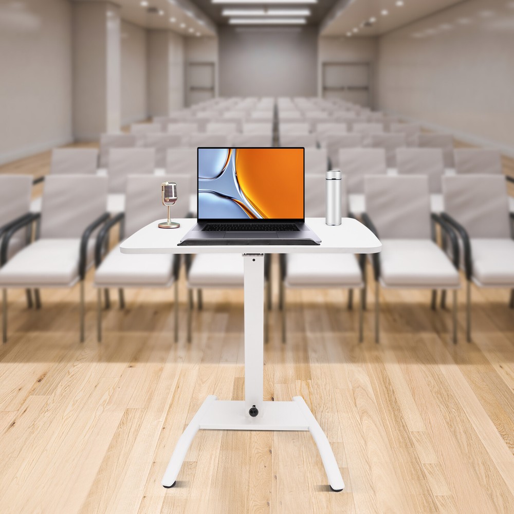 Adjustable 10??-30?? Rolling Podium Desk Standing Lifting Computer Desk White