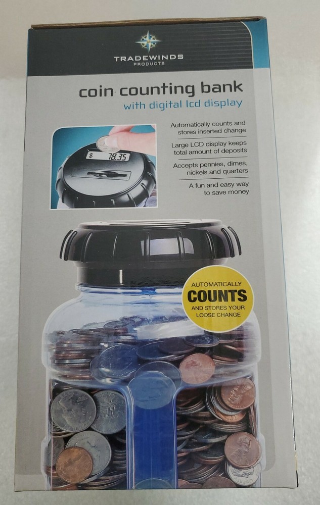 Coin Counting Jar with Digital Display,automatically counts inserted change.