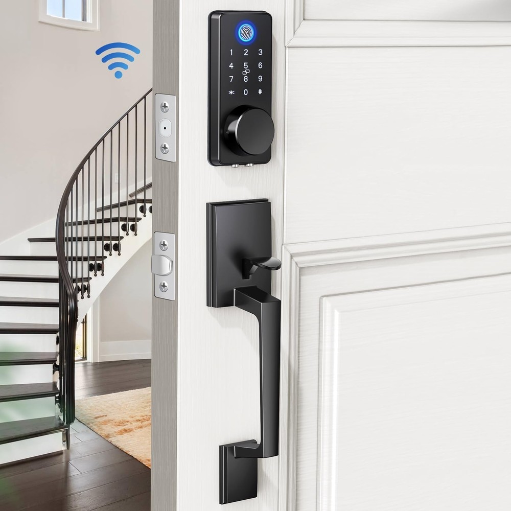 WiFi Front Door Lock Set - Fingerprint Smart Locks Handle Set Keyless Entry A...