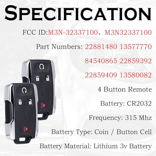 Keyless Entry Remote Start Control Key Fob Replacement Fits for Chevy