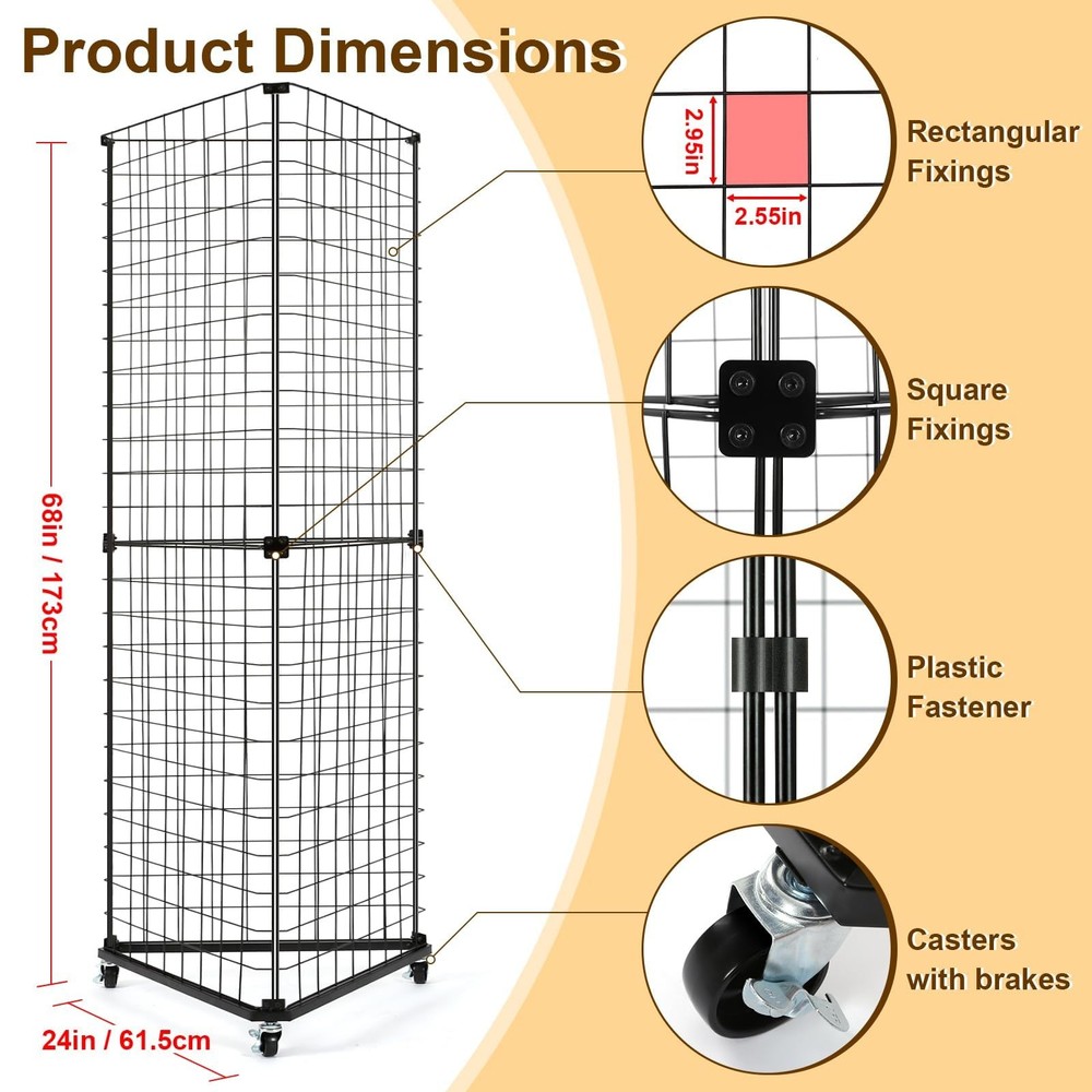 GADFISH Triangular Gridwall Panel Display Stand, 24" x 20.87" x 68", Black