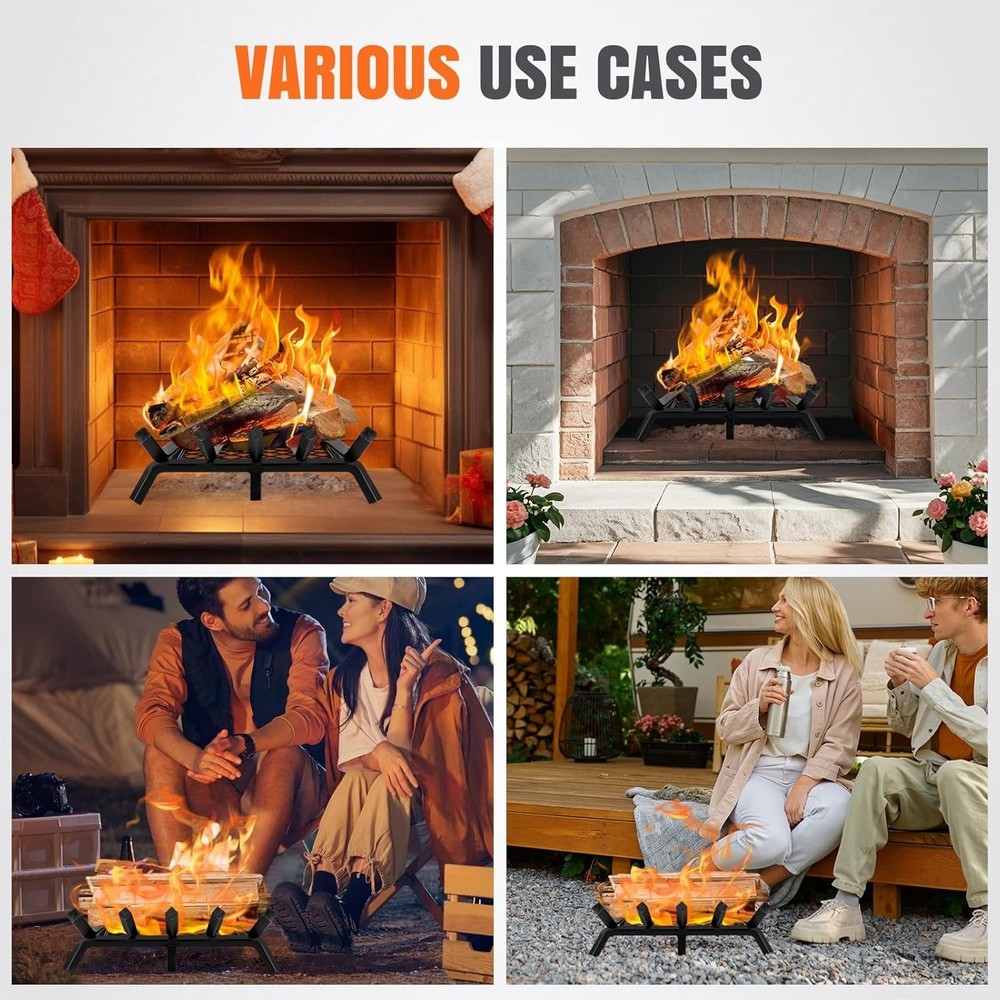 17 Inch Fireplace Grate, Solid Steel, Hearth Wood Holder