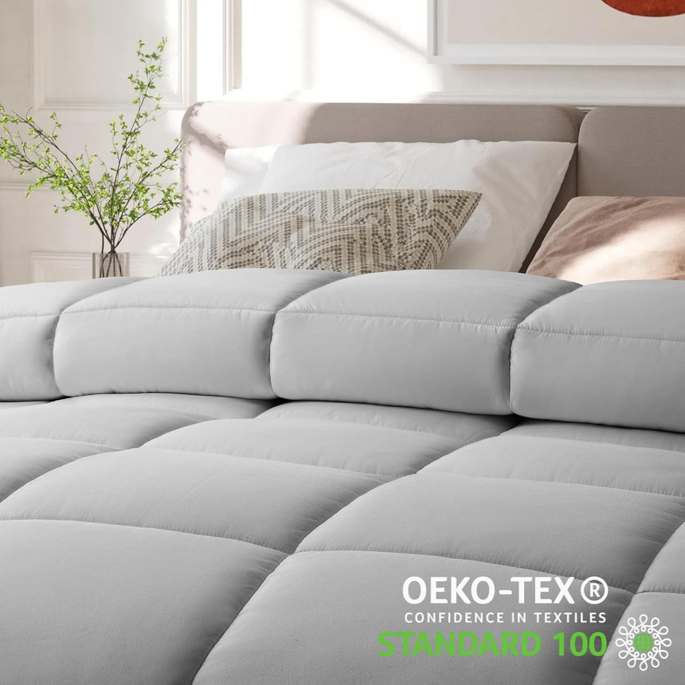 Luxury King Size Down Alternative Comforter - Reversible Light Grey
