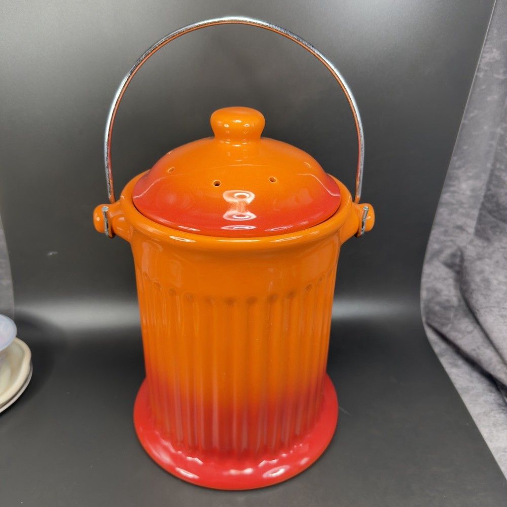 Swiss Pro Ceramic Hydrant Canister Jar Cookie Jar Container Orange Red W Handle