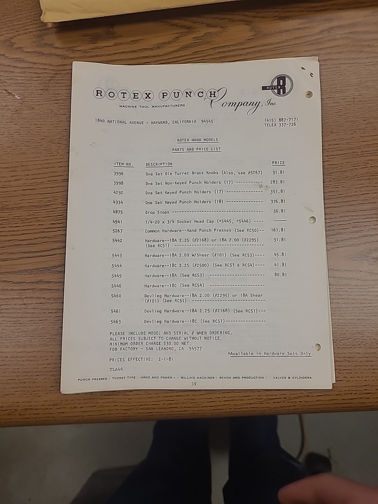 Rotex Model 18-c Turret Punch Press Book