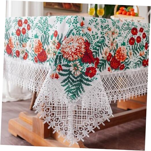 White Tablecloth Exquisite Embroidery Lace 70" x 52" (Rectangular) Floral Leaf