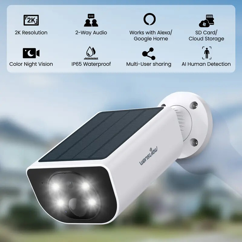2 Pack Wansview 2K 3MP Solar Camera Outdoor Wireless 2.4Ghz WiFi Human Detection