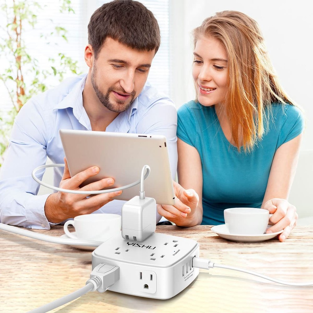 6FT Surge Protector Power Strip - 8 Outlets, 4 USB, Flat Plug, Wall Mountable