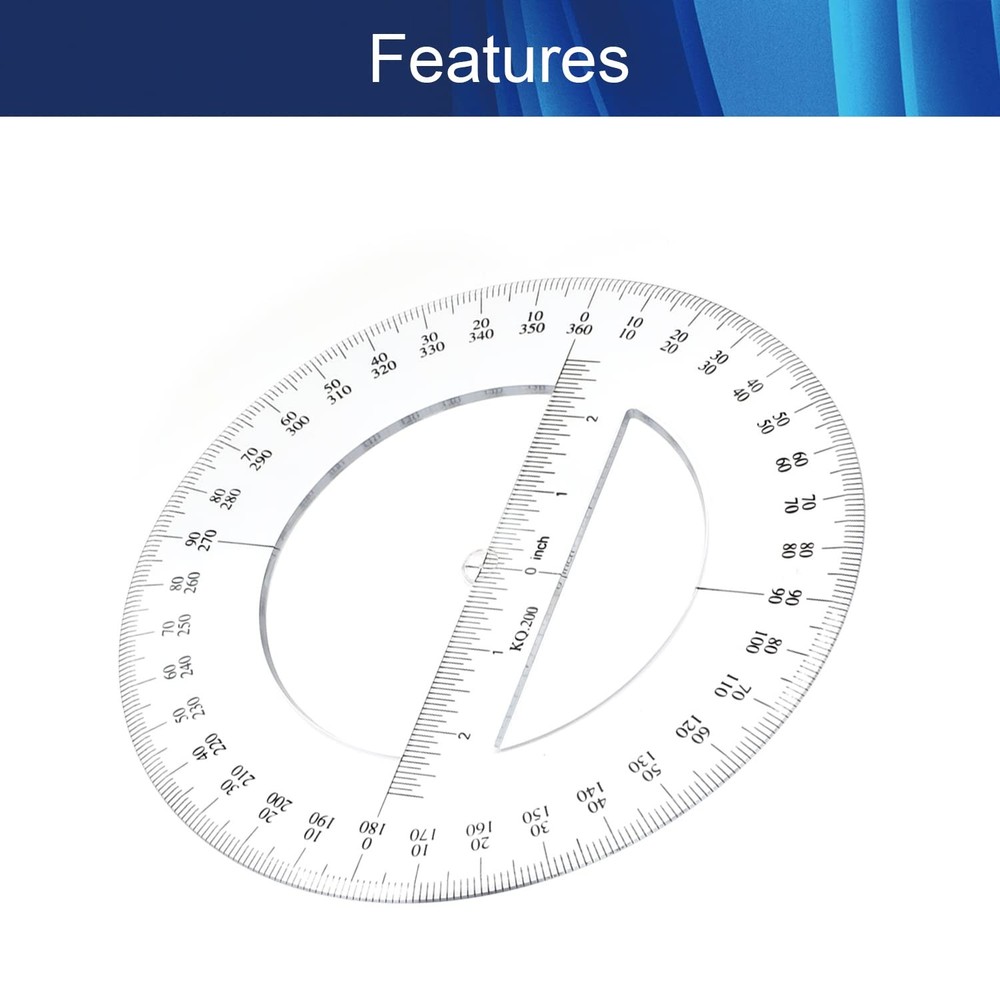 360 Degree Clear Protractor 20cm/8 Inch Diameter Plastic Math Protra...