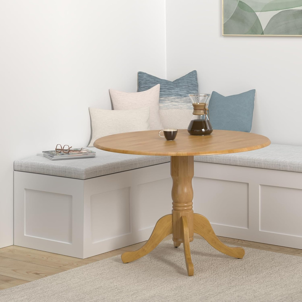 42" Round Dual Drop Leaf Dining Table - Solid Oak Parawood, Sturdy & Stylish