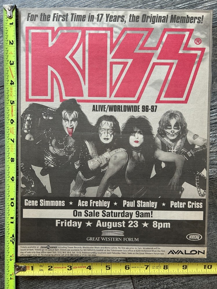 KISS Concert Ad Alive Worldwide Reunion Tour LA Forum Aug 23 Vintage Kiss