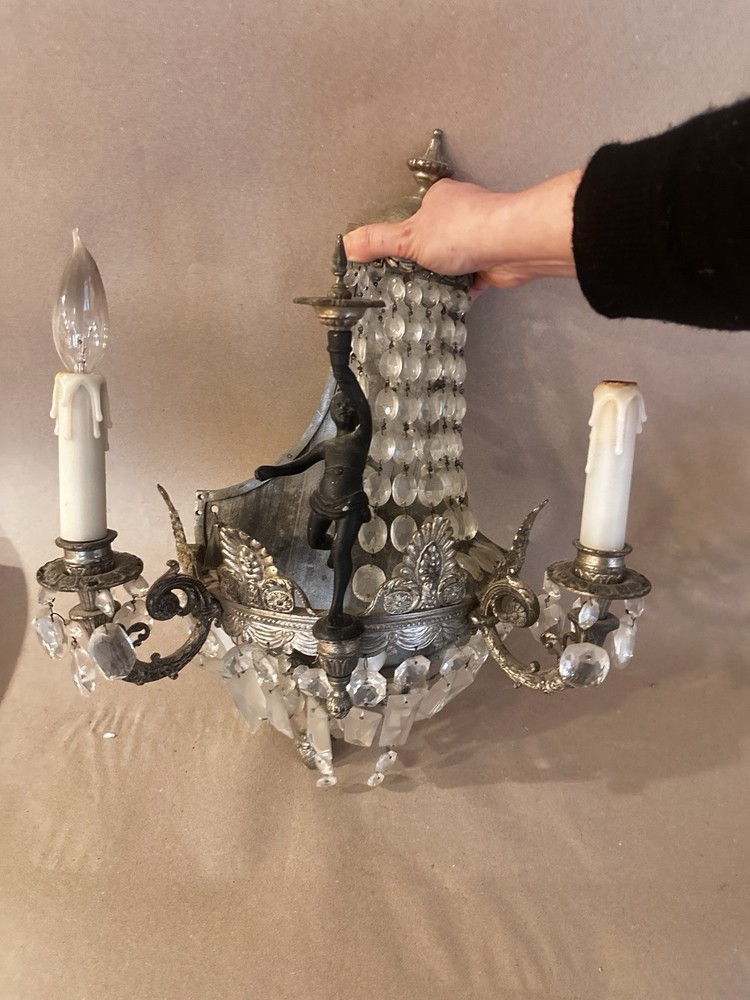 Neoclassical Figurative Crystal Sconce Large Antique