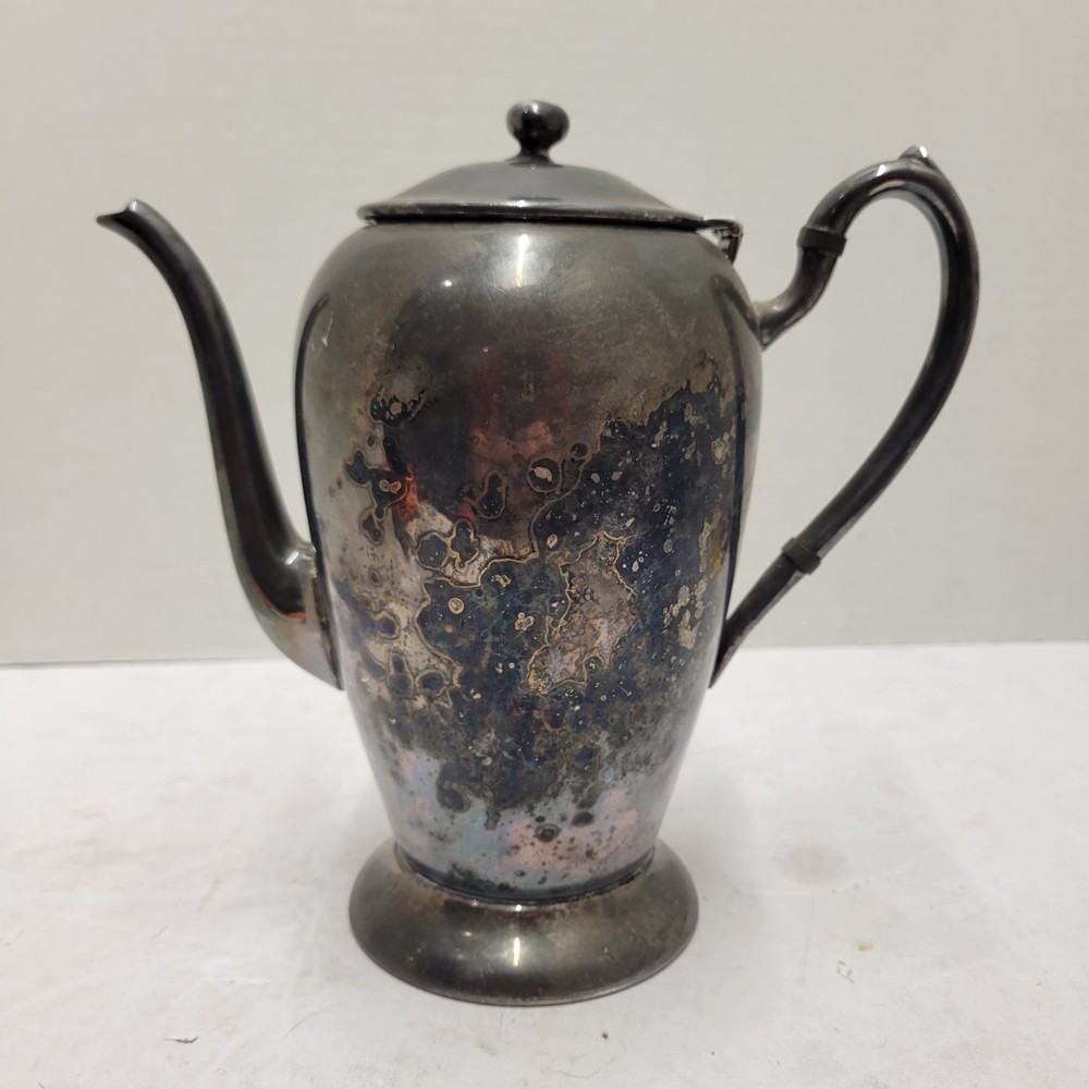 Vintage 8” Academy Silver On Copper Teapot Uncleaned