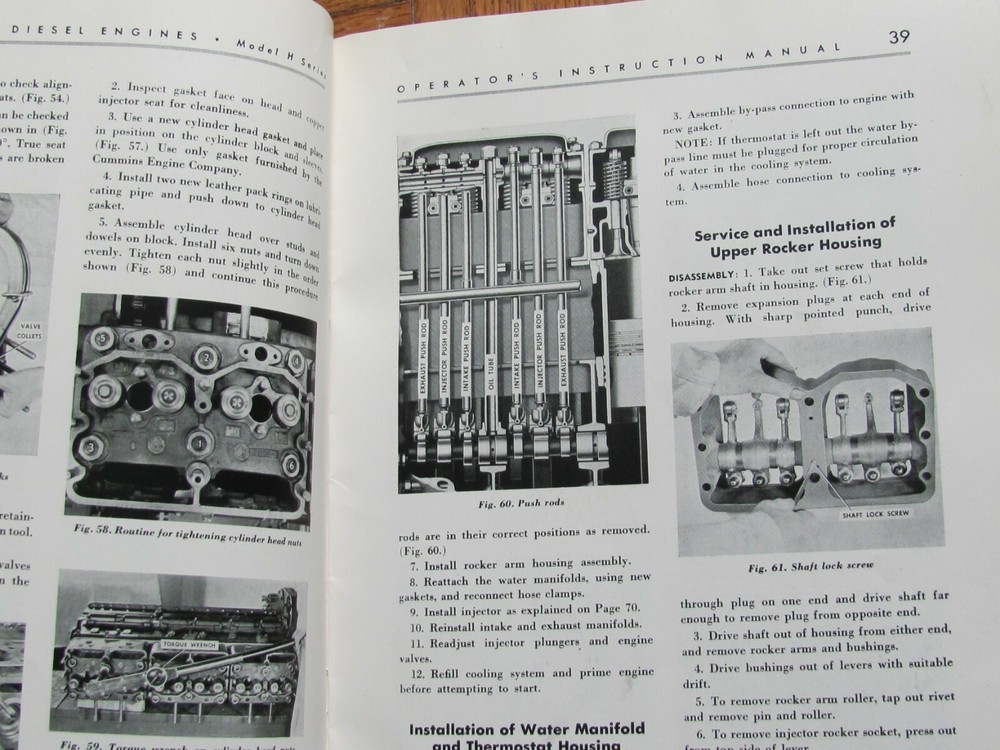 1944 Cummings Diesel Engine Model H Series Operator's Instruction Manual Book