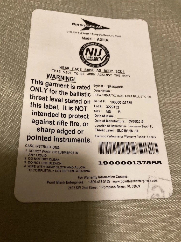 FIRST SPEAR BALCS POINT BLANK IIIA INSERTS