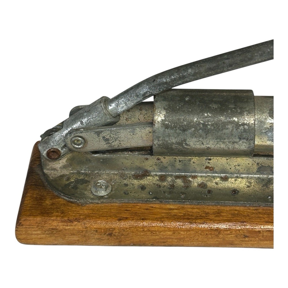 Vintage Mechanical Piston Adjustable Metal Nut Cracker Machine With Wood Base