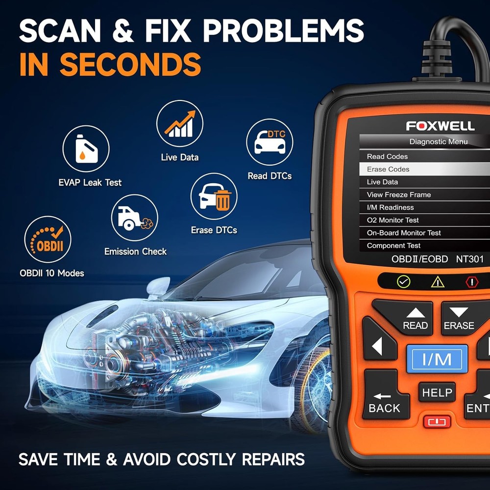 FOXWELL NT301 OBD2 Scanner OBDII Diagnostic Code Reader for Check Engine Light
