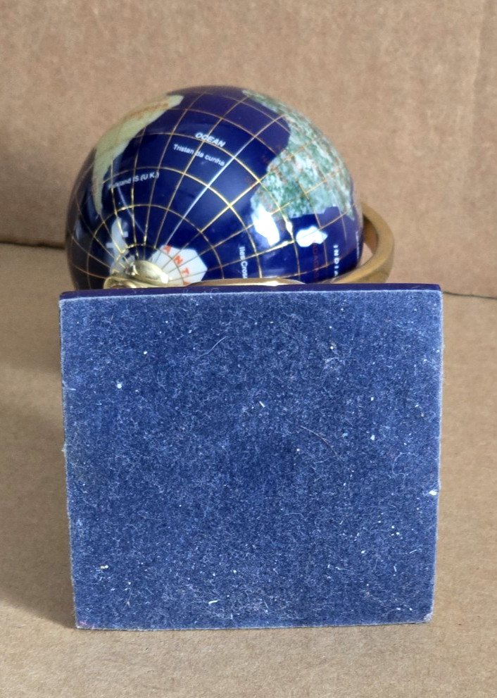 Blue Lapis Gemstone Desktop Globe with Quartz Clock 7" Tall