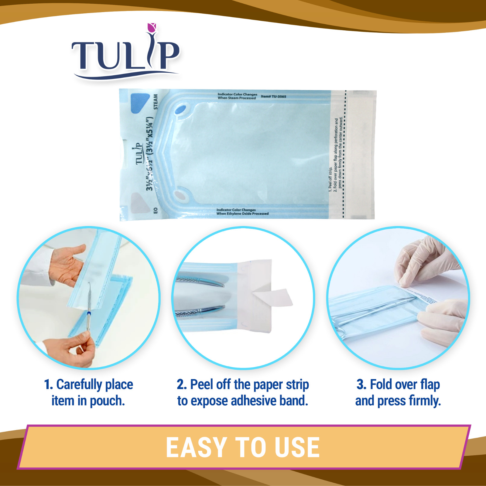 200 3.5" x 6.5" Self-Sealing Sterilization Pouches Dental Medical Tulip