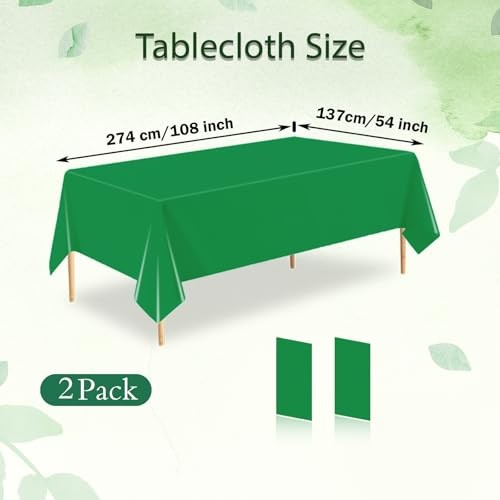 Green Plastic Table Cloth 2 Pack,54 X 108 Inch Rectangle-2 Pack D01 Green