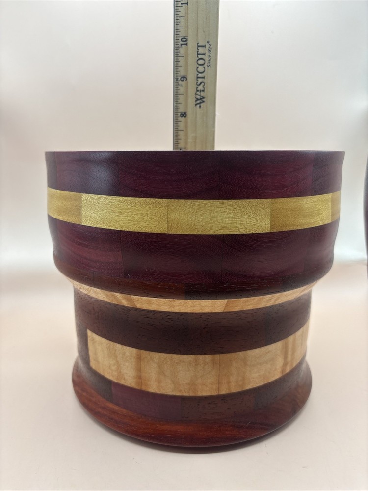 Turned, Mixed/Segmented Wooden Container Handmade 7.5” Tall x 8.5” Dia.