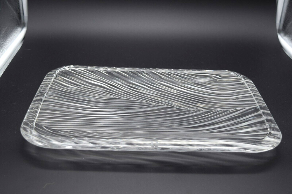 Emanuel Ungaro Sasaki Crystal Rectangular Textured Serving Tray Platter 14.5"x10