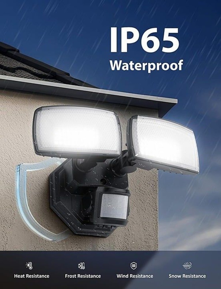 32W 2 Head Motion Sensor Outdoor Lights, 3200LM 6500K LED Security Light