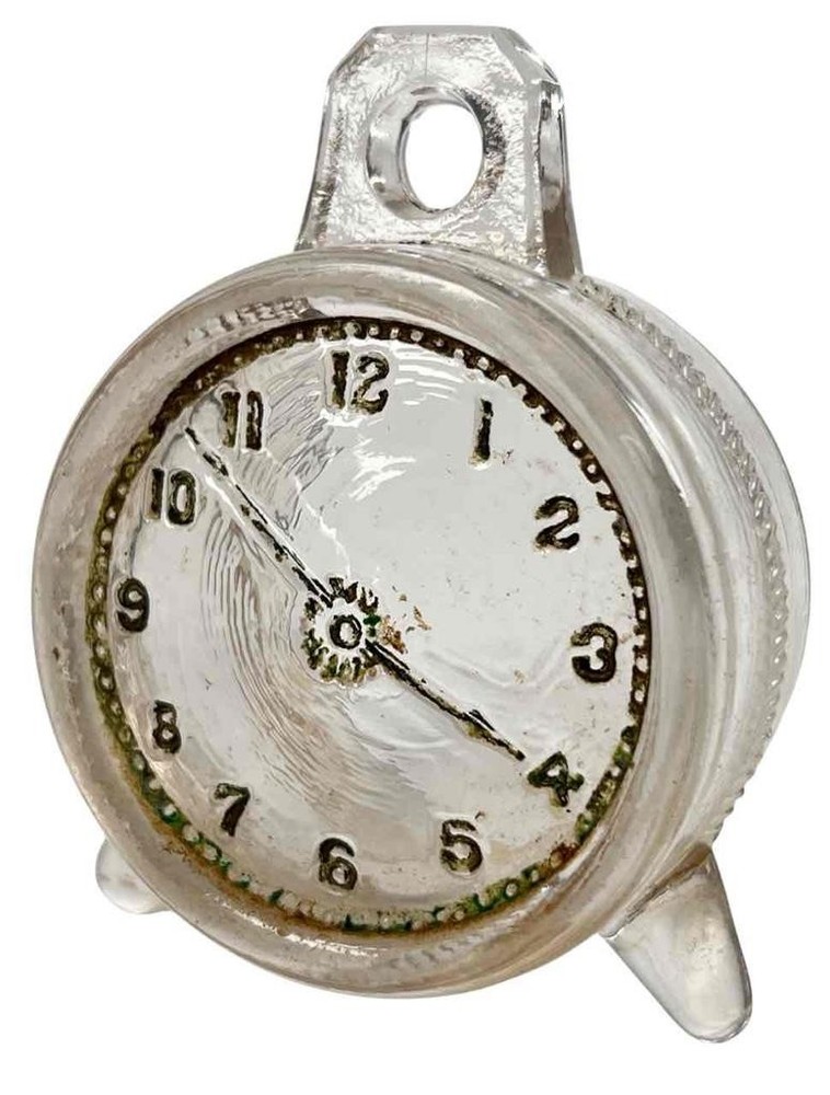 Antique 1916 E & A Glass Alarm Clock Candy Container - No Back