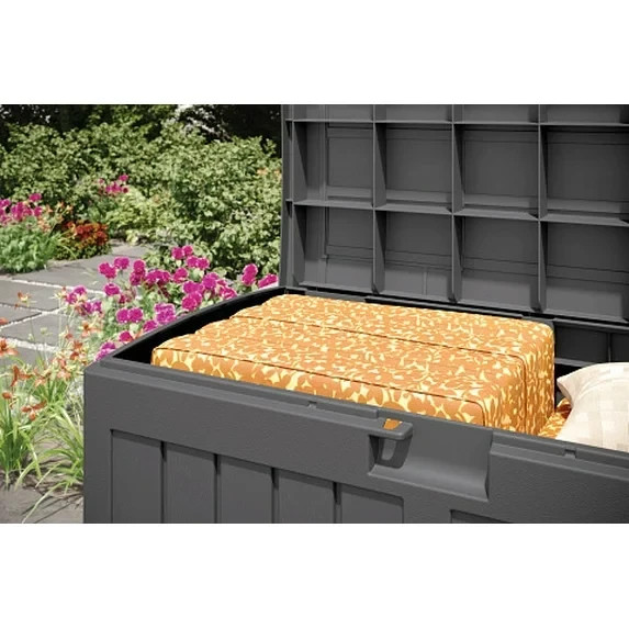 Suncast 50 Gallon Medium Resin Outdoor Storage Deck Box w/ Lid, Peppercorn