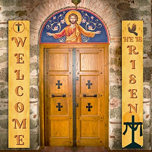 Welcome He is Risen Front Door Banner Spring Easter Jesus Resurrection Indoor