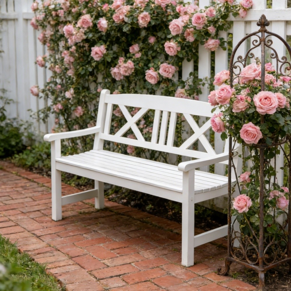 Rustic Style Garden Bench Solid Bench White