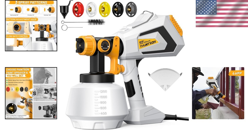 Versatile Handheld Paint Sprayer: 5 Brass Nozzles & 3 Patterns for All Projects