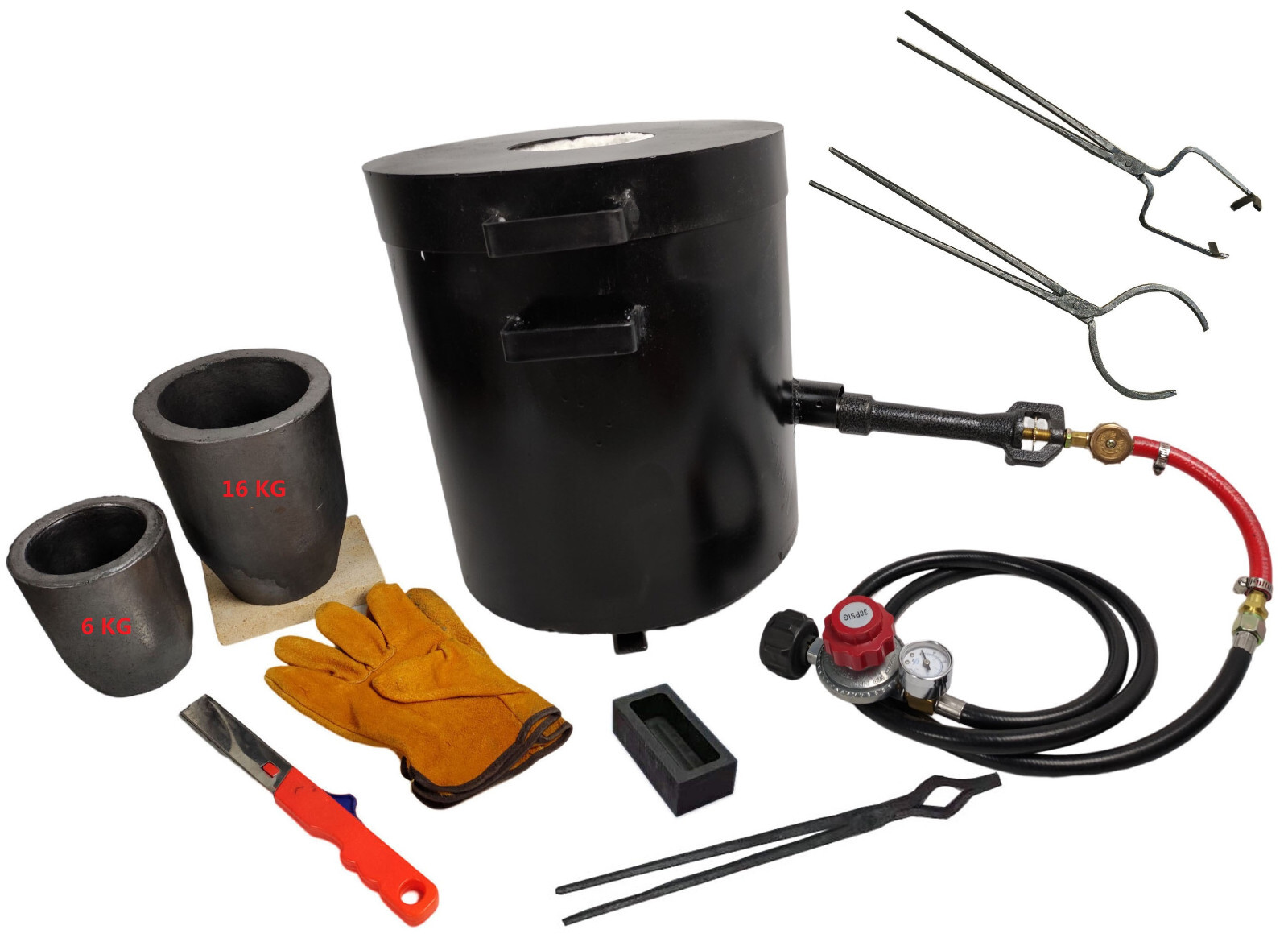 16 KG Gas Metal Melting Furnace Propane Forge Single Burner Copper 2 Crucibles