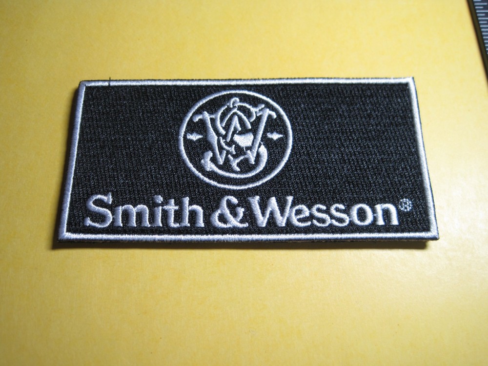 SMITH & WESSON FIREARMS VEST PATCH WITH HOOK BACK! 2 X 4 INCH GUN PATCH BLACK
