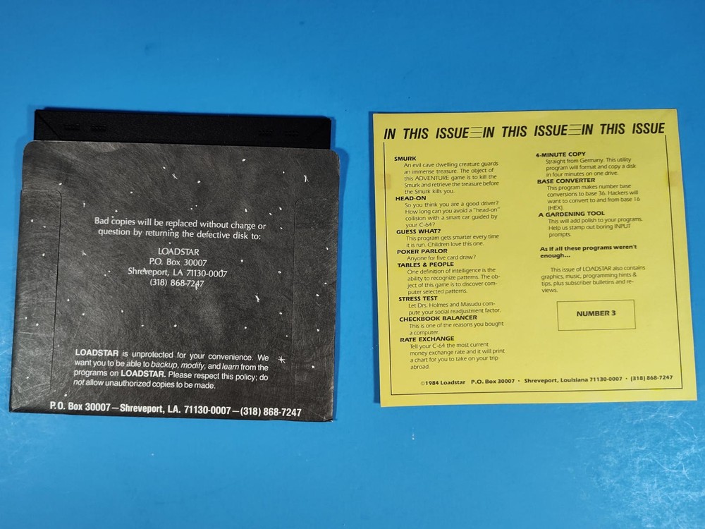 LOADSTAR Issue #3 Disk 1984 for Commodore 64 C64 HTF Rare Tested