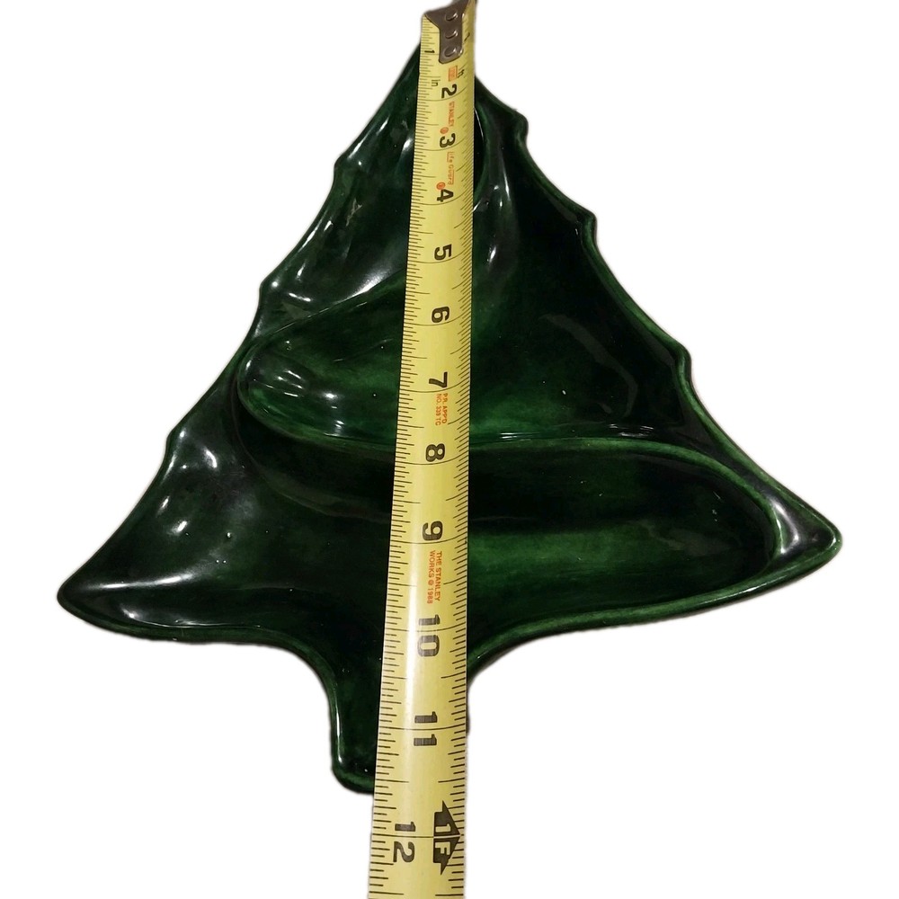 1966 Atlantic Mold Green MCM Ceramic Christmas Tree Shape Serving Dish Mint Nuts