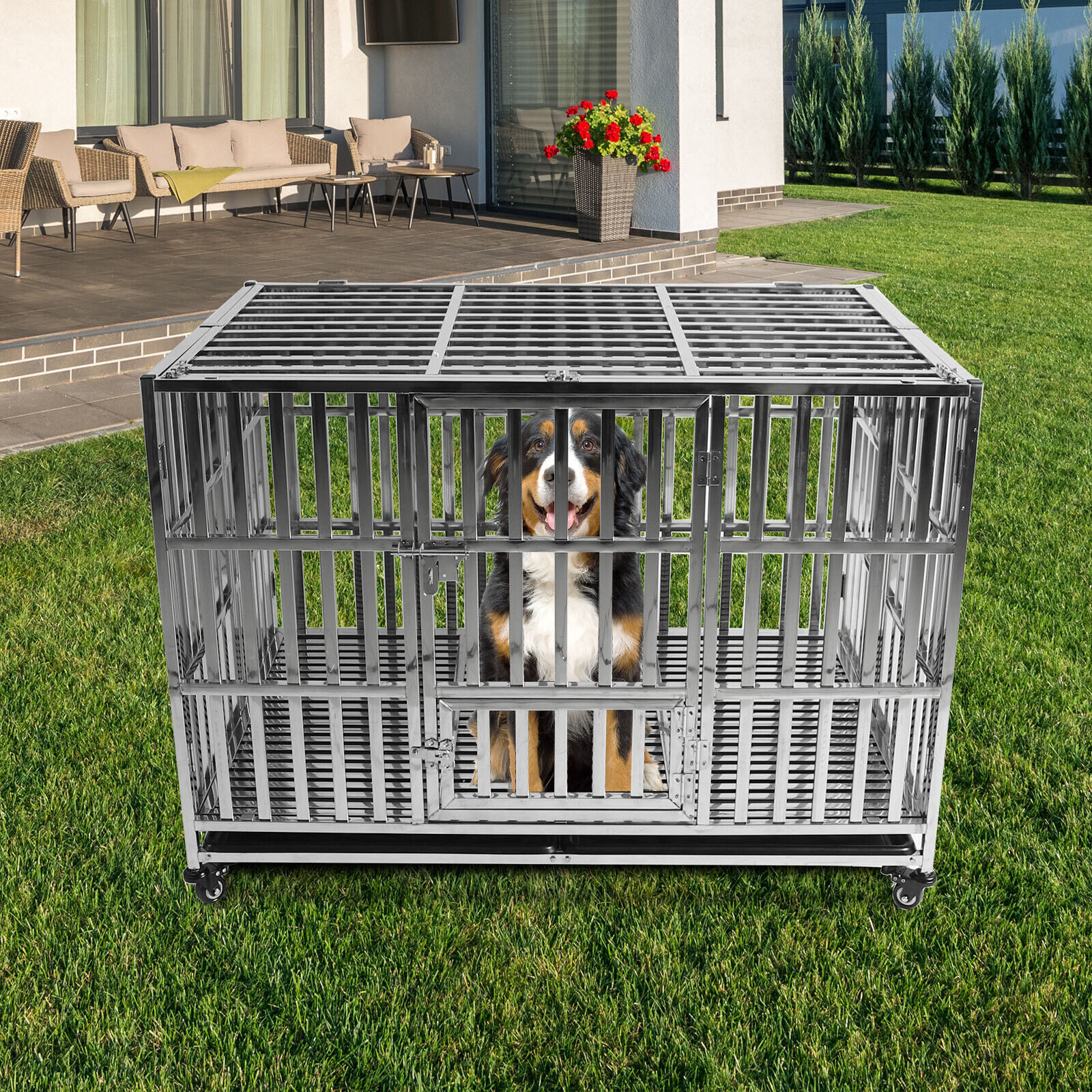 47 inch Heavy Duty Dog Kennel Pet Stainless Steel Crate Cage Stackable