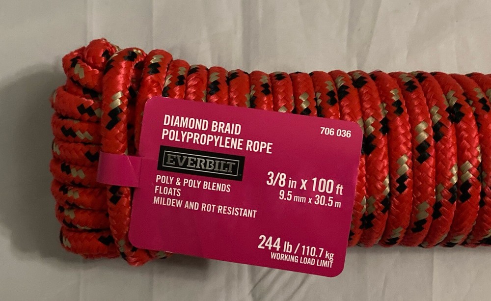 3/8" x 100 ft. Diamond Braid Polypropylene Rope, Red EVERBILT Mildew& Rot Resist