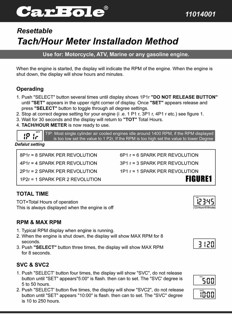Tiny Waterproof Digital Tachometer Tach Hour Meter Job Timer Resettable Briggs