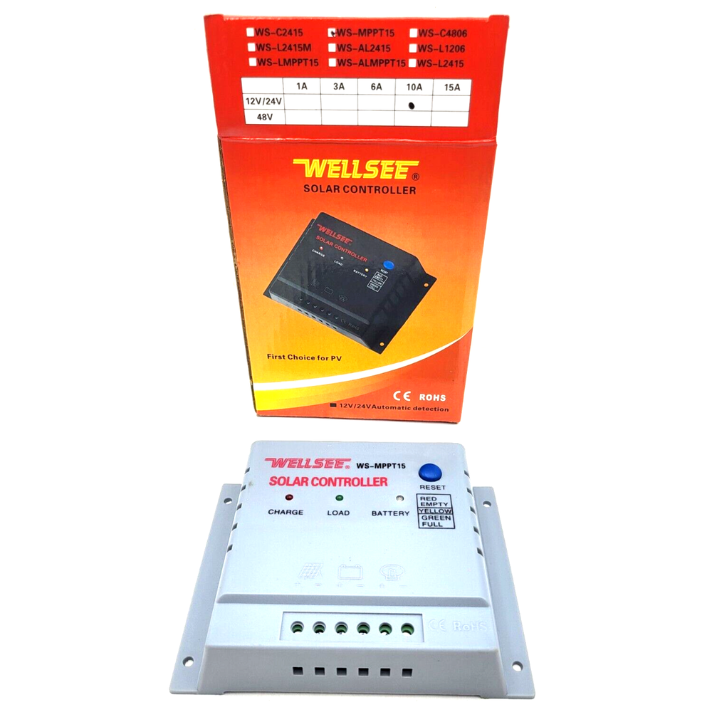 WELLSEE Solar Charge Controller 10 Amp 12V/24V Automatic Detection NOS EE
