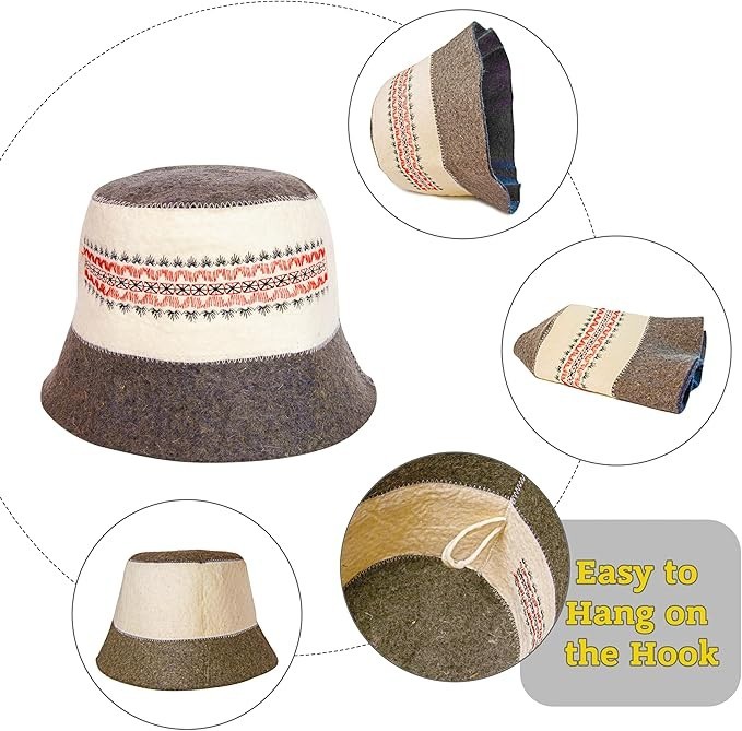 Ukrainian Wool Sauna Hat Embroidered Ornament Vyshyvanka Ukraine Sauna Hat Fi...