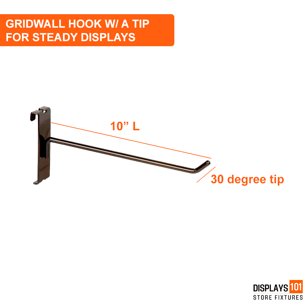 10" Gridwall Hooks | 100-Pack Black Hooks For Grid Panel Displays - NEW