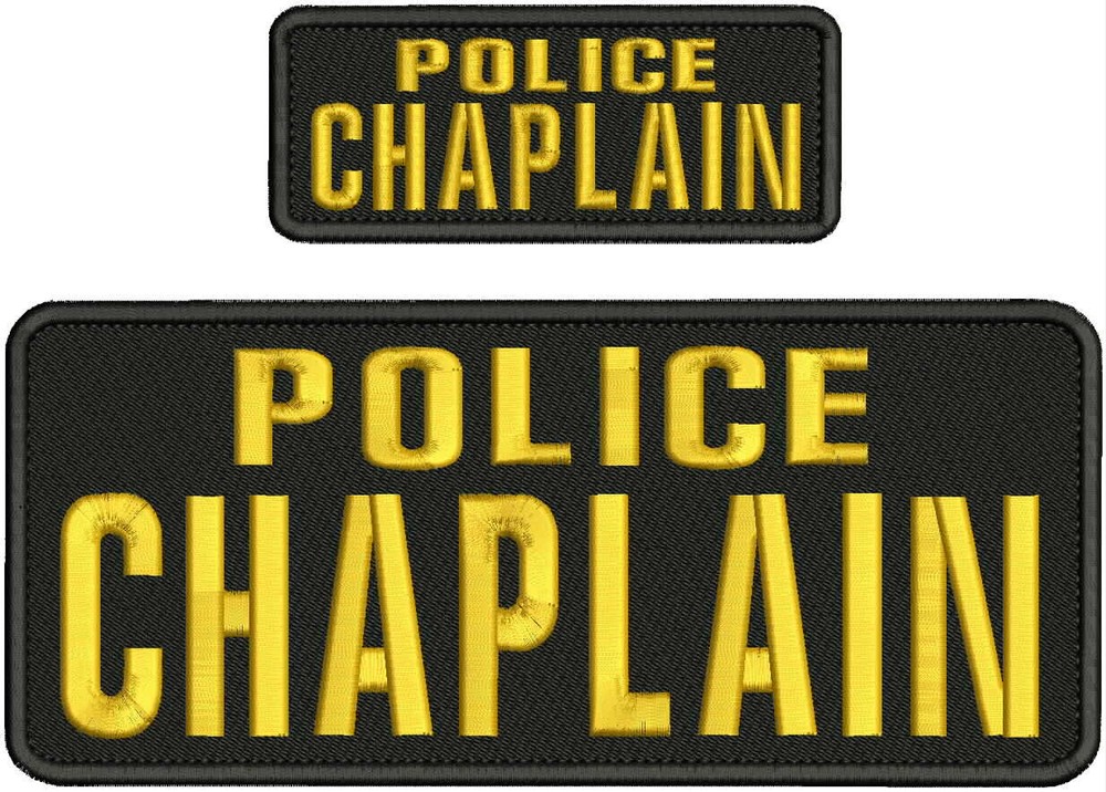 POLICE CHAPLAIN EMB PATCH 4X10 AND 2X5 HOOK ON BACK BLACK / GOLD