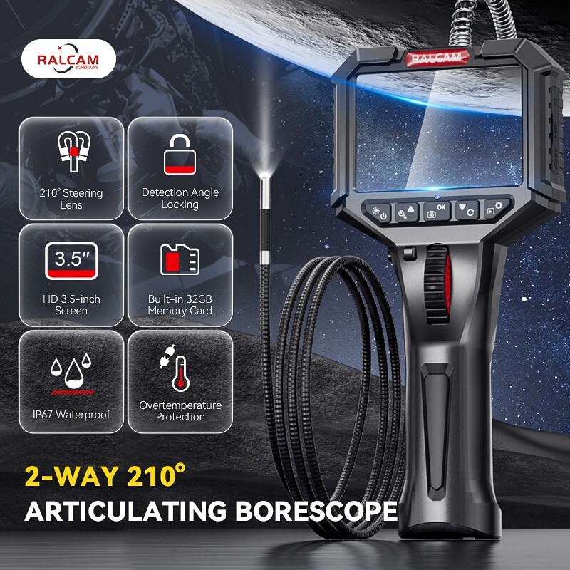 Ralcam Two-Way 210° Inspection Borescope 6.2mm Endoscope Camera 3.3ft Semi Rigid