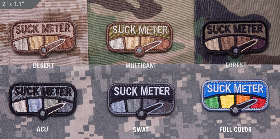 Milspec Monkey MSM Morale Patch Nylon - SUCK METER tab - ACU scheme Black NEW