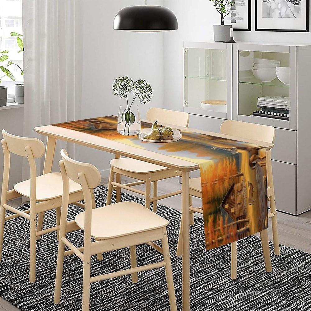 Vintage Deer Table Runner, Rustic Cabin Forest W13X L36, Style-6
