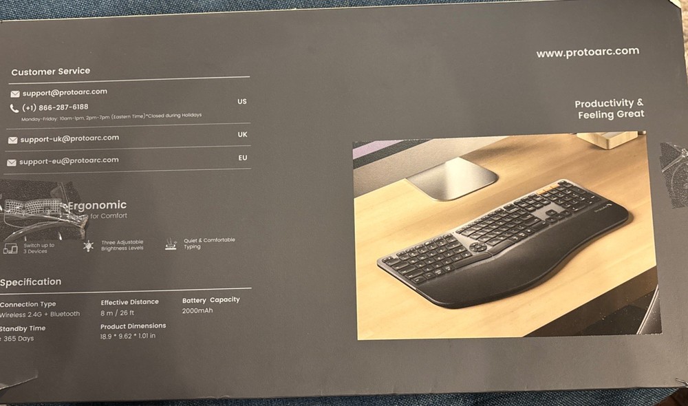 ProtoArc Ergonomic Wireless Keyboard Mouse, EK01 Plus